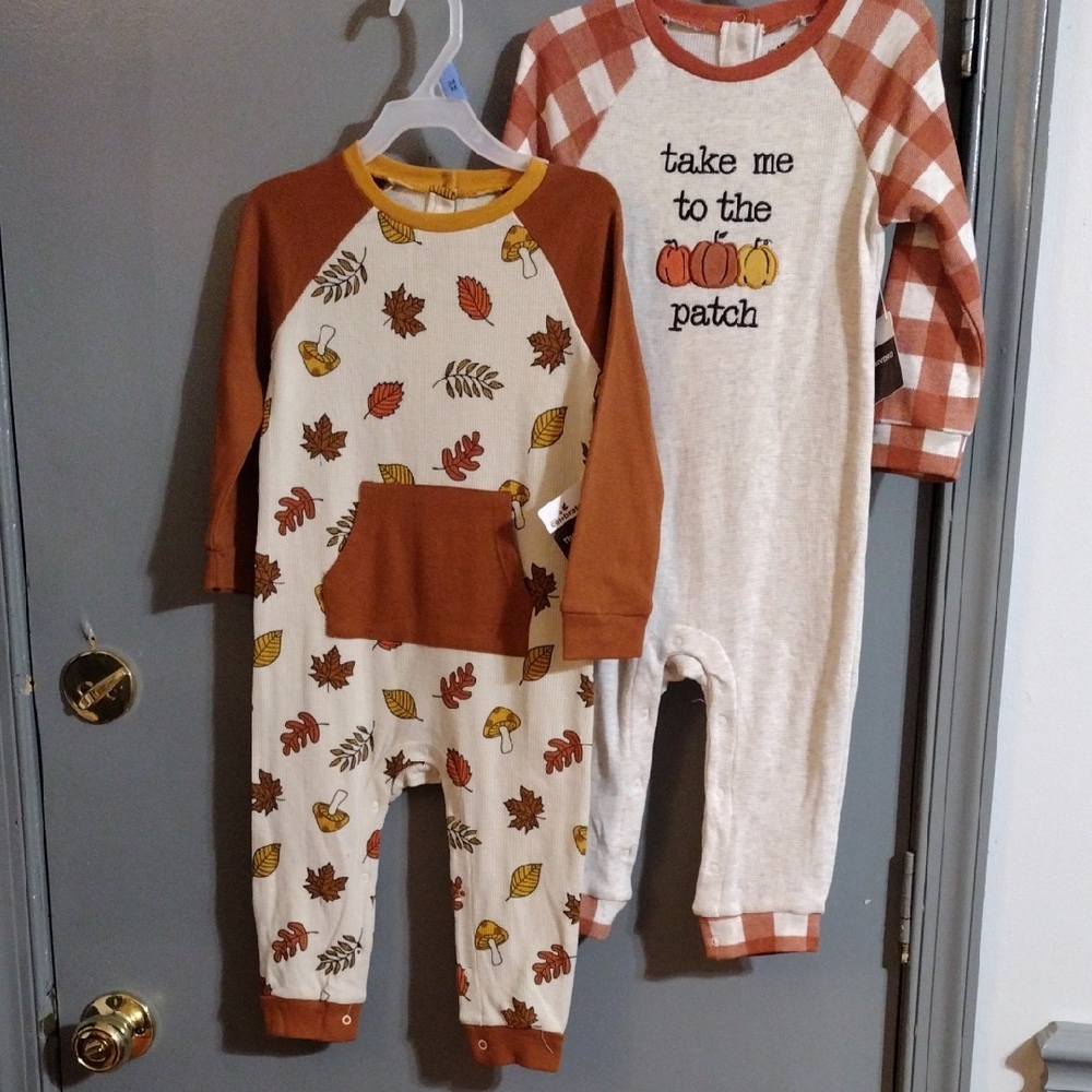 Autumn Leaf and Plaid Baby Rompers